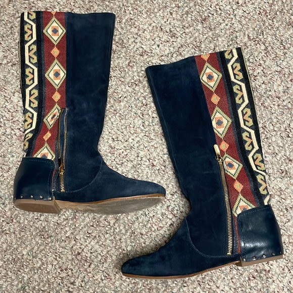 Sigerson Morrison suede western print boots with leather studded sock accent - Picture 10 of 14